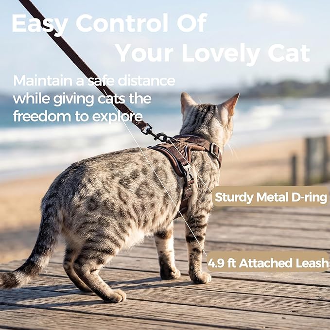 Cat Harness and Leash Set Escape Proof Tactical Medium Kitten Harness Emotional Support Cat Vest, Brown, M
