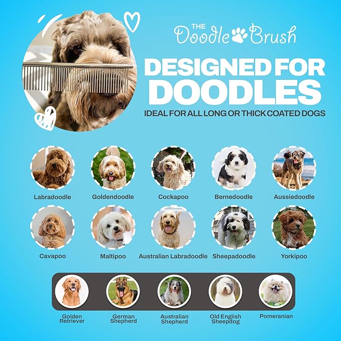 Dog Combs for Grooming Matting, Finishing Metal Comb For Dogs, Large Stainless Steel Doodle Grooming, Tackles Mat & Tangles for Poodles, Labradoodle, Cockapoo Pet Christmas Gifts