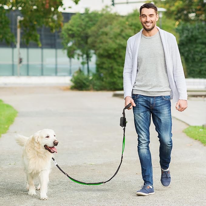 No Pull Dog Leash for Large Dogs – 6ft Highly Reflective Bungee, Heavy Duty Leash for Large Dogs, 4 Padded Handles, Strong Carabiner Clip & Rings, Includes Poop Bag Holder & Treat Pouch (Orange)