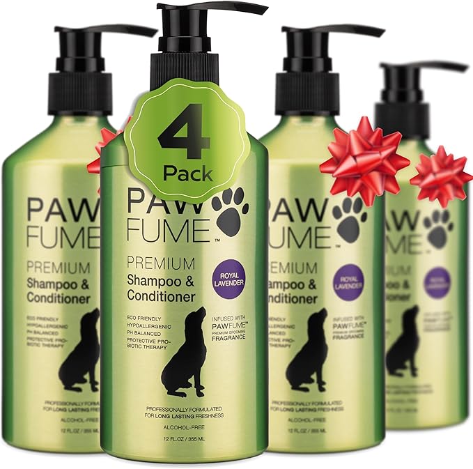 PAWFUME Dog Shedding Shampoo and Conditioner, Royal Lavender, 4-Pack – Nourish & Detangle for Silky Soft Coat – Probiotic, Deep-Cleaning, pH-Balanced – Salon-Quality Shedding Shampoo for Dogs