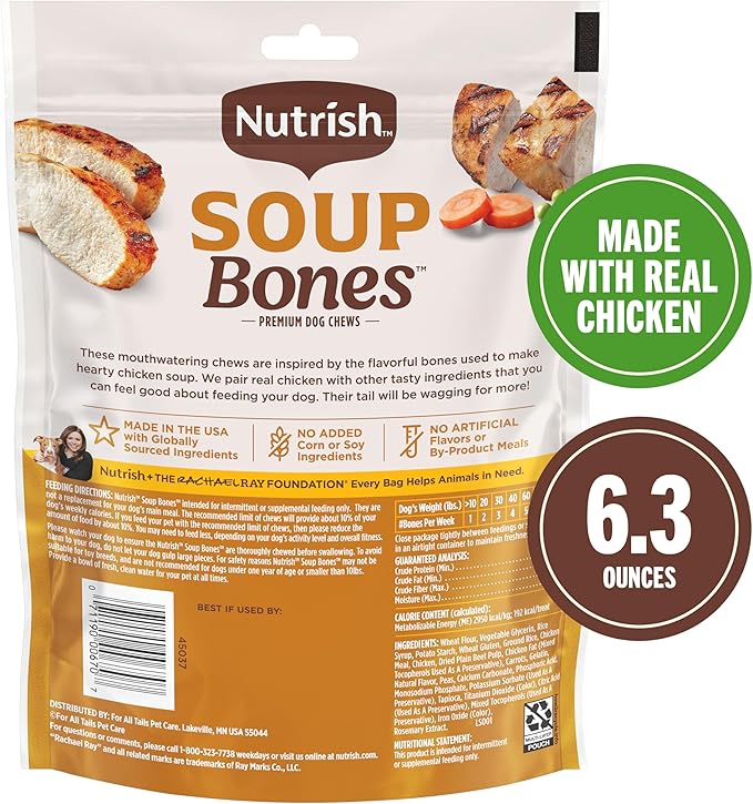 Nutrish Soup Bones Premium Dog Chews with Real Chicken and Veggies, 3 Chews (Rachael Ray) (Pack of 8)