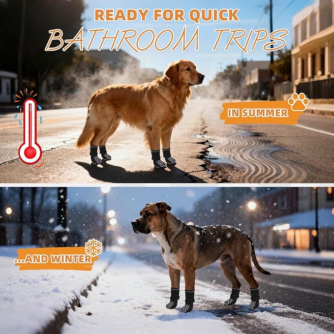 KOOLTAIL Anti Slip Dog Socks Booties to Prevent Licking Paws Scratching, Pet Boots&Paw Protector for Hardwood Floors, Dog Shoes for Winter, Traction Control Grip Socks for Small Medium Large Dogs XL