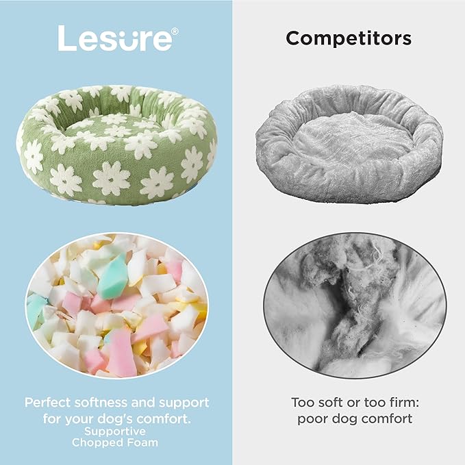 LE SURE Small Dog and Cat Bed - Round Calming Beds as Present for Pets, Cute Modern Design with Jacquard Shaggy Plush, Anti-Slip Bottom, 23 Inch, Green