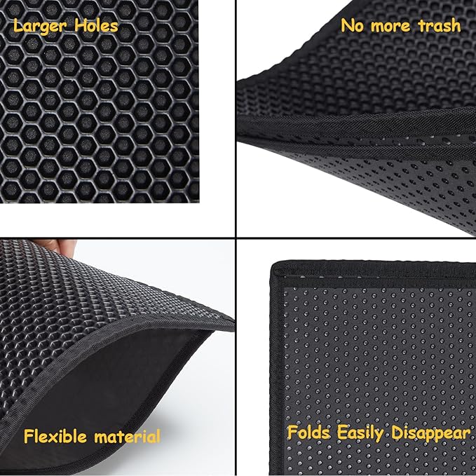Cat Litter Trapping Mat, 47.2''x27.6'' Extra Large Cat Litter Mat Double Layer Waterproof Proof Litter Box mat, Non-Slip Design, Reduces Litter Scatter, Easy to Clean, Black