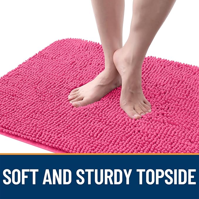 OLANLY Dog Door Mat for Muddy Paws 59x24, Absorbs Moisture and Dirt, Absorbent Non-Slip Washable Doormat, Quick Dry Chenille Mud Mat for Dogs, Entry Indoor Entryway Carpet for Inside Floor, Hot Pink