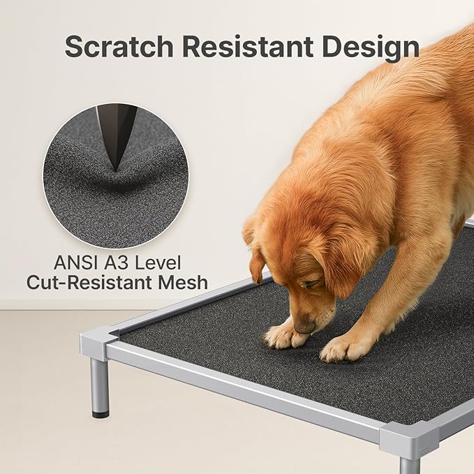 Elevated Dog Beds Large Sized Dog, Chew Proof Aluminum Alloy Heavy Duty Dogs Supplies Cooling Raised Pet Cot Indestructible with Anti-Rust Washable Assembly for Crate Outdoor-48.4"x 32.7" x 7"
