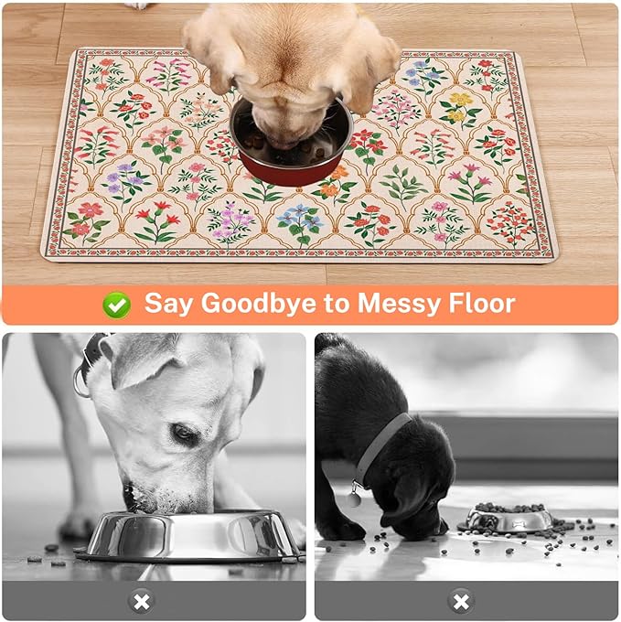 Absorbent Pet Dog Bowl Mat for Food and Water, Pet Cat Food Feeding Mat with Non Slip Rubber Backing, Dog Food Mats for Floors Waterproof, 16"x24"