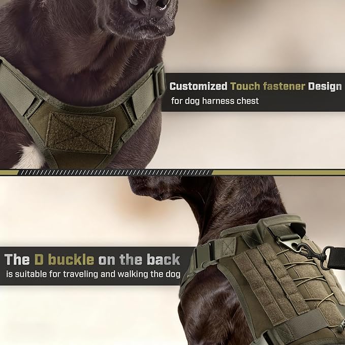 Tactical Dog Harness for Large Dogs, Adjustable No Pull Service Dog Vest Suitable for Training, Walking and Traveling, Easy Control Pet Harness, Army Green, L