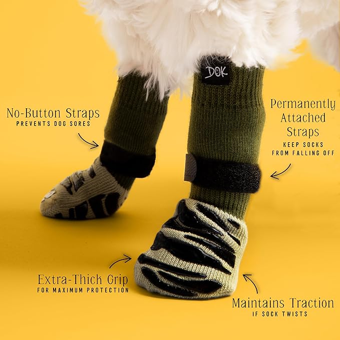 DOK TigerToes Premium Non-Slip Dog Socks for Hardwood Floors - Extra-Thick Grip That Works Even When Twisted - Prevents Licking, Slipping, and Great for Dog Paw Protection (Forest Green, Medium)