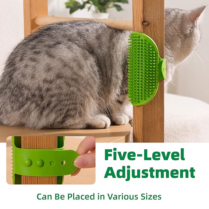 gentle silicone cat self groomer & corner scratcher - adjustable strap brush for indoor cats, no-damage furniture protector, collects loose hair, easy to clean in 4 colors