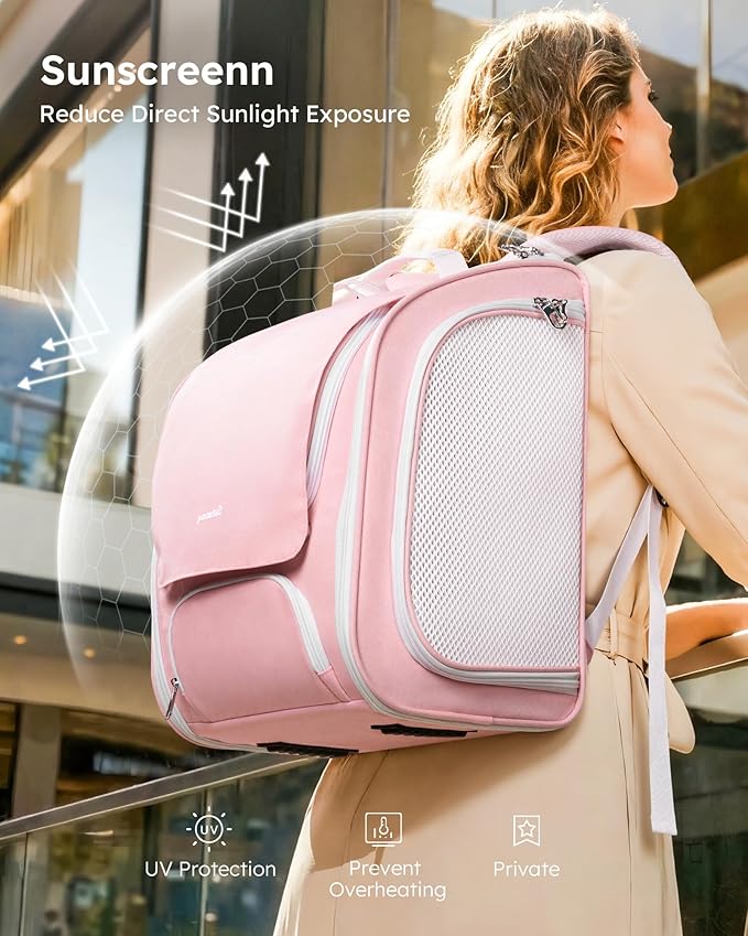Pecute Cat Backpack Carrier, Large Space Cat Bubble Backpack, Breathable Cat Carrier, Shaded Dog Backpack Carrier, Ergonomic 3D Design for Travel, Hiking, Suitable for Shopping, and Vet, Pink
