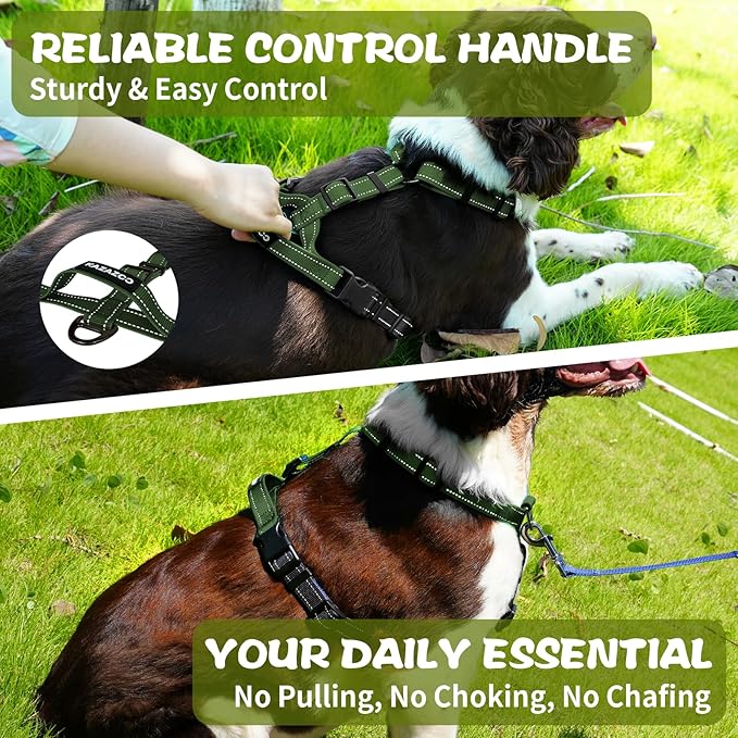 Dog Harness,Adjustable No Pull Dog Harness,Y-Shaped Design,Buckle-Neck Balance Harness with Reflective, Ideal for Dog Training Hiking, Easy Walk Harness,Durable High-Tensile Nylon Green-S