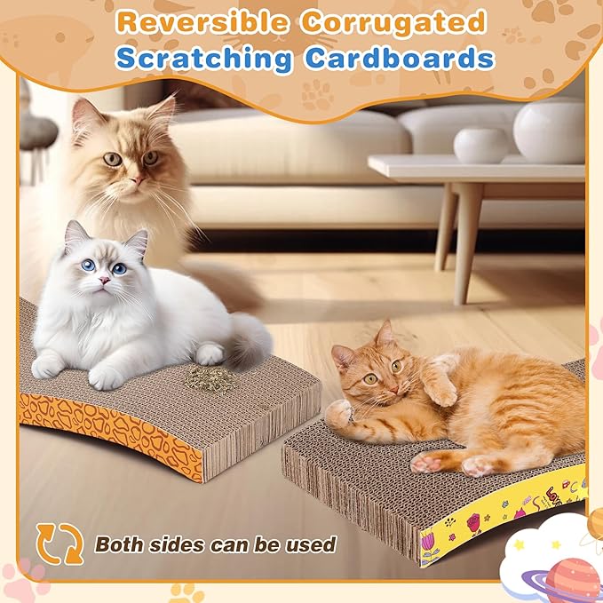 5 Pcs Multicolor Printed Cat Scratcher Pads with Catnip – Eco-Friendly Corrugated S-Shape Scratch Boards, Reversible, Heavy Duty for Indoor Cats & Furniture Protection