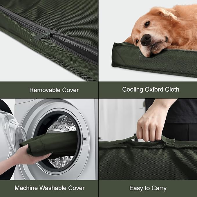 Outdoor All Weather Dog Bed, XXL Waterproof Dog Bed for Large Dogs, Orthopedic Egg Crate Foam Pet Mat with Removable Washable Oxford Cooling Cover, 47x29 Inch, Dark Green