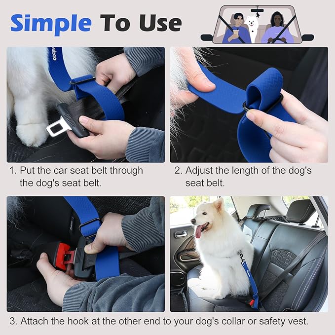 Pawaboo Dog Car Seatbelt, Universal Pet Safety Belt, Chew-Proof Dog Car Restraint with Adjustable Strap, Nylon Woven Belt & PVC Shell Dog Seatbelt, Dog Leash with 360° Hook,20 in, 2 Pack, Blue + Black