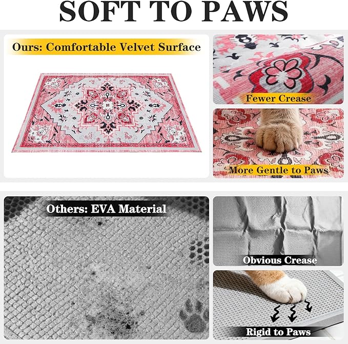 EXPAWLORER Cat Litter Mat, 20”x32” Small Non-Slip Urine Waterproof Litter Trapping Mat Easy to Clean Washable Litter Box Mat for Floor Soft on Kitty Paws, Indoor Food Mats Rug Pads for Bathroom Pink