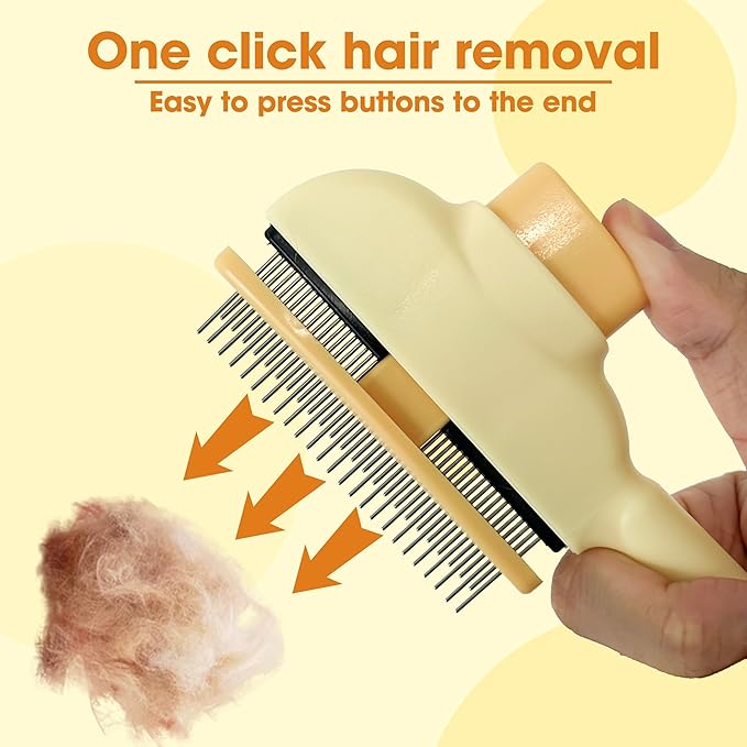 Cat Hair Brush & Dog Brush, Deshedding Brush for Long or Short Haired Pets, Removes Loose Fur, Durable Stainless Steel & ABS Design (yellow)