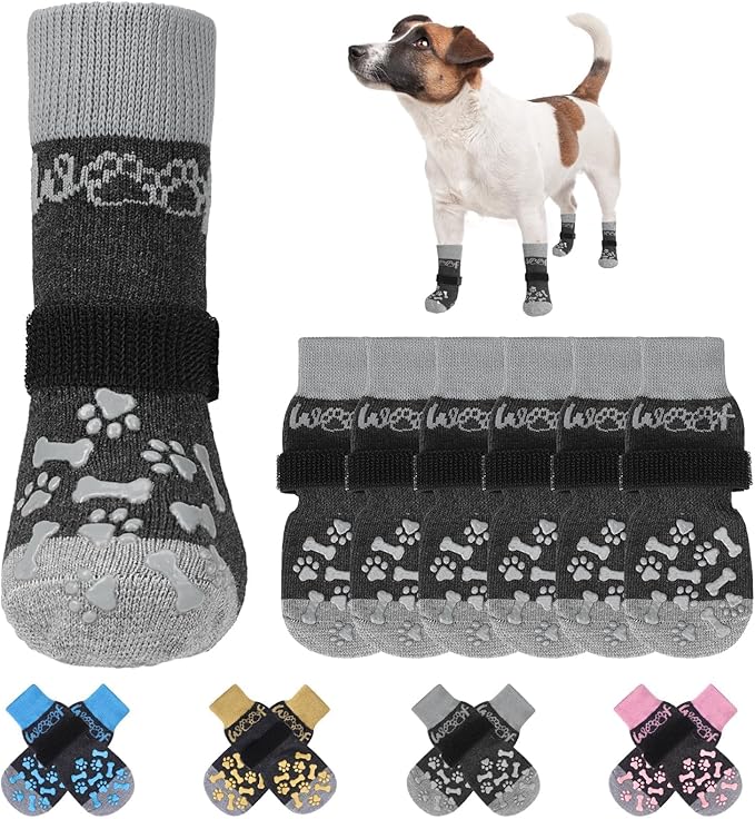 KOOLTAIL Anti Slip Dog Socks for Hot/Cold Pavement to Prevent Licking Paws, Dog Boots&Paw Protector with Grippers for Hardwood Floors,Traction Control No Twist Booties for Small Medium Large Dogs M