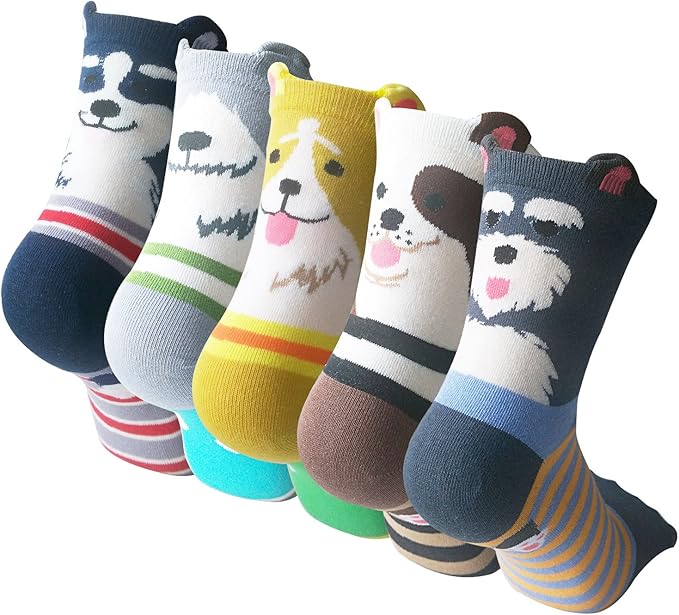YSense Womens Cute Animal Socks 5 Pairs, Dog Cat Novelty Cartoon Crew Funny Socks Stocking Stuffers Gifts for Women Girl