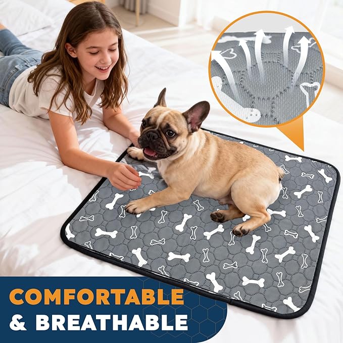2 Pack Washable Pee Pads for Dogs, Absorbent Reusable Puppy Training Pads, Leakproof, Non-Slip, Waterproof Cat Doggie Pad Pet Potty Mat for Indoor&Outdoor, Whelping, Crate, Gray 28"x40"