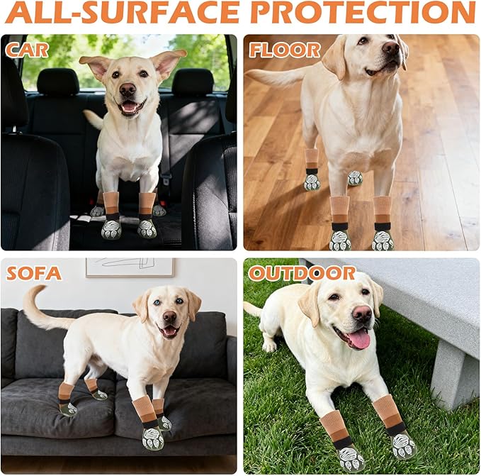 EXPAWLORER Anti Slip Dog Socks to Prevent Licking Paws, Dog Shoes for Cold Winter, Dog Booties for Hardwood Floors, Dog Boots & Paw Protectors with Grippers for Small Medium Large Senior Dogs XL