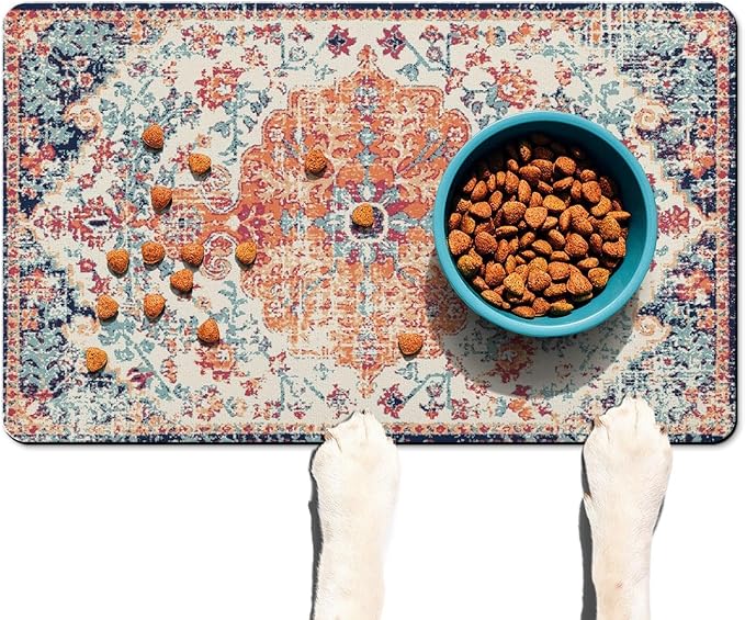 Absorbent Pet Dog Bowl Mat for Food and Water, Pet Cat Food Feeding Mat with Non Slip Rubber Backing, Dog Food Mats for Floors Waterproof, 16"x24"