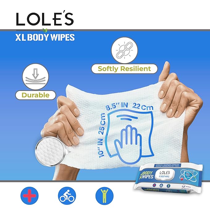 LOLE'S Body Wipes for Adults Bathing No Rinse XL – Bath Wipe for Adult - 96 Count - 2x48, Extra Large – Shower Wipes – Camping, Travel, Gym, Elderly Care, Women & Men – Fresh & Moisturizing