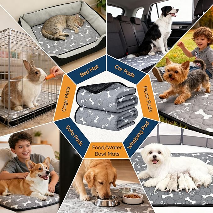 2 Pack Washable Pee Pads for Dogs, Absorbent Reusable Puppy Training Pads, Leakproof, Non-Slip, Waterproof Cat Doggie Pad Pet Potty Mat for Indoor&Outdoor, Whelping, Crate, Gray 28"x40"