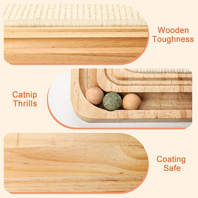 Cat Scratcher pad Sisal cat Scratching Interactive Toy with Track Wooden Ball Cats Scratch Pad for Physical Exercise