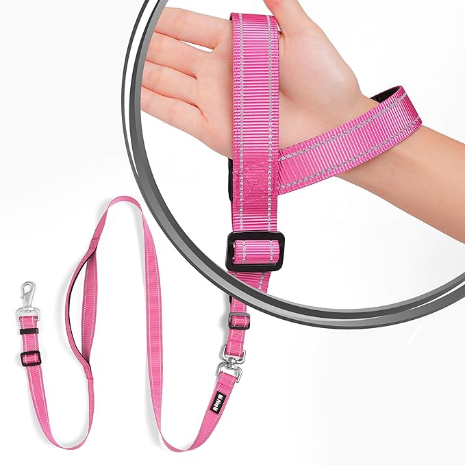 Hands-Free Dog Leash, Heavy Duty No-Pull Training Lead w/Anti-Tangle, Double Padded Traffic Handles Adjustable 5-5.6FT & Reflective Thread for Medium Large Dogs for Running/Walking Pink