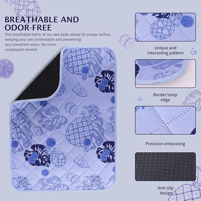 IEUUMLER Washable Pee Pads for Dogs, 2 Pack Non-Slip & Waterproof Pack Whelping Pad, Reusable Washable Puppy Potty Training Pad with Fast Absorbent for Playpen EU007 (Purple Pineapple, 36"X48"-2pcs)