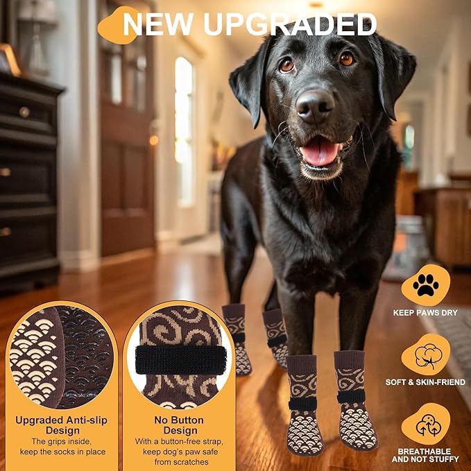 Anti Slip Dog Socks with Four Sides Grips for Hardwood Floors, Extra Traction Control No Twist - Dog Shoes Paw Protector for Hot Pavement to Prevent Licking Paws for Small Medium Large Dogs, M