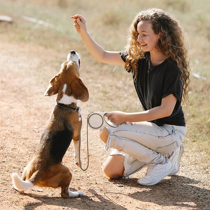 Segarty Retractable Leash Small Dog, 16ft Heavy Duty Walking Dog Leash for Medium Pet up to 44lb, Anti-Slip Handle 360°Tangle-Free Nylon Tape, One-Handed One Button Lock and Release (Khaki)