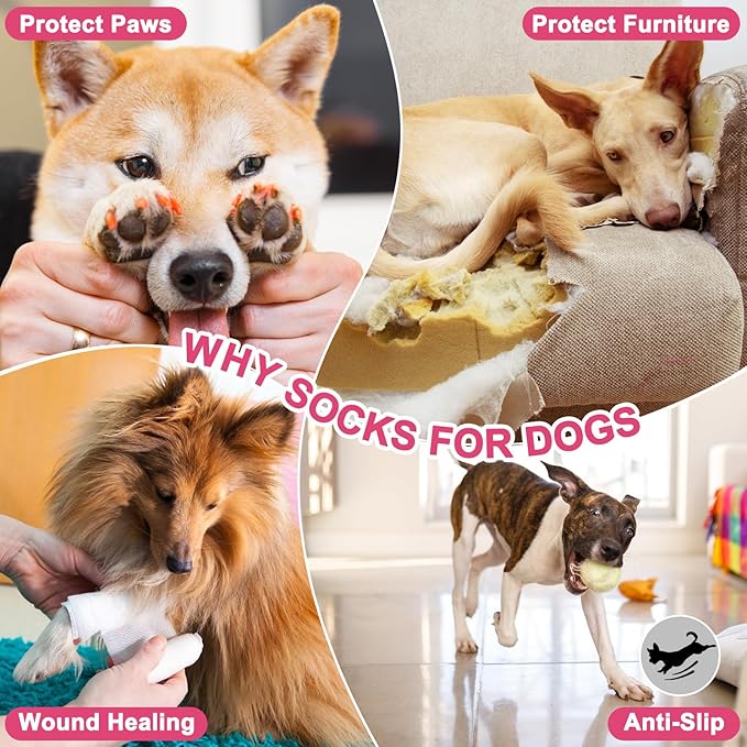 EXPAWLORER 6PCS Anti-Slip Dog Socks to Prevent Licking Paws,Dog Shoes for Hot Pavement,Best Paw Protector Traction Control on Hardwood Floor,Dog Booties for Puppy Small Medium Large Senior Dogs