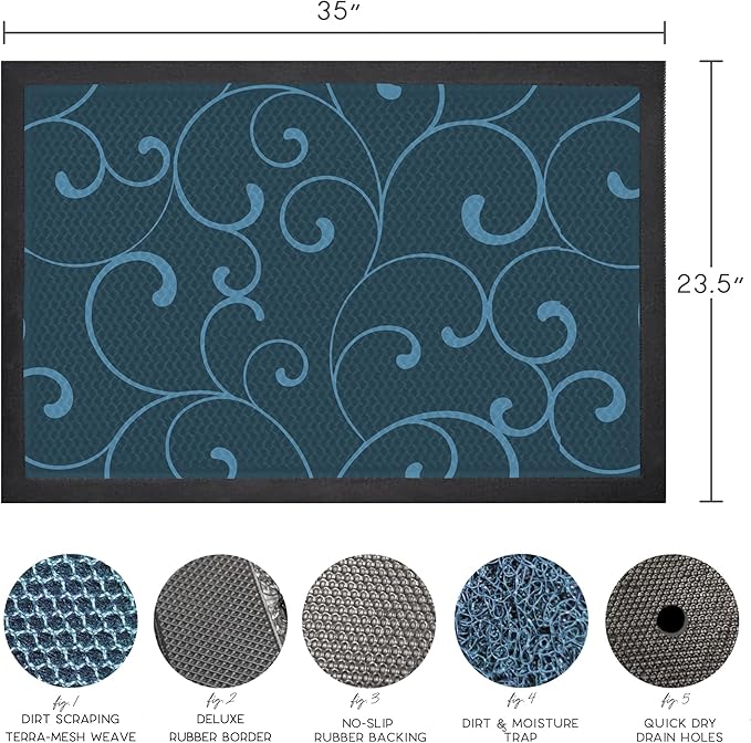 Bernini Aqua-Terra Waterproof Shoe Scraper Dog Mat, Heavy Duty Mud Mat with Quick Dry Mesh, Stain Resistant Rubber, Low-Profile Dirt Grabber, Indoor/Outdoor Dog Doormat for Muddy Paws, 36"x 24"