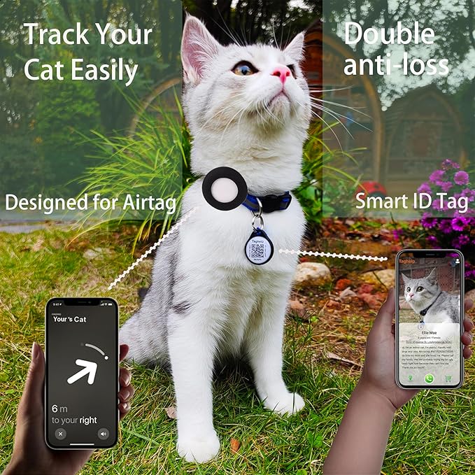 Smart ID tag&Airtag Cat Collar Breakaway with Bell,Reflective Kitten Collar with Apple Airtag Cat Collar Holder,Adjustable 7-12In,Safety Buckle for Girl Boy Cats,Pet Supplies,Accessories,Gifts(Pink)