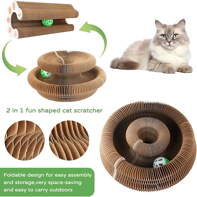 Accordion Magic Organ Cat Scratcher Toys for Indoor Cats - Cardboard Cat Scratching Board Ball Scratcher Pad 1 Pack