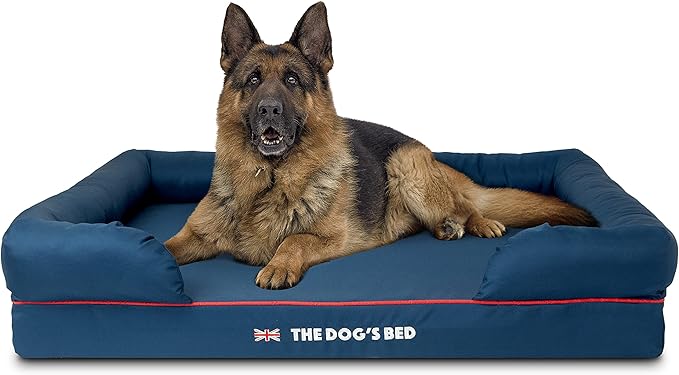The Dog’s Bed Orthopedic Dog Bed XL Blue Oxford with Red Trim UK Flag Dog Bed, Memory Foam, Pain Relief: Arthritis, Post Surgery, Lameness, Waterproof Washable Cover, Veterinary Approved