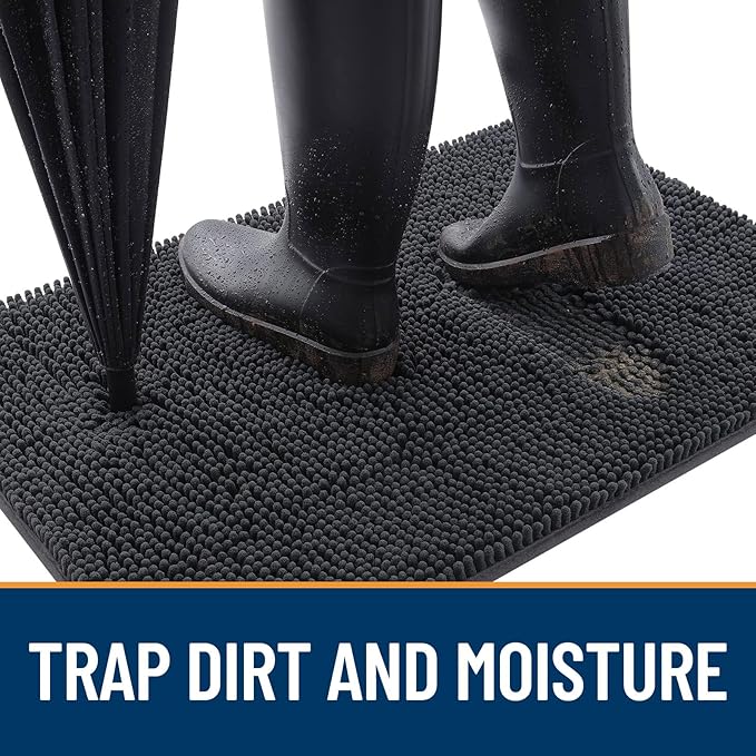 OLANLY Dog Door Mat for Muddy Paws 54x24, Absorbs Moisture and Dirt, Absorbent Non-Slip Washable Doormat, Quick Dry Chenille Mud Mat for Dogs, Entry Indoor Entryway Carpet for Inside Floor, Dark Grey