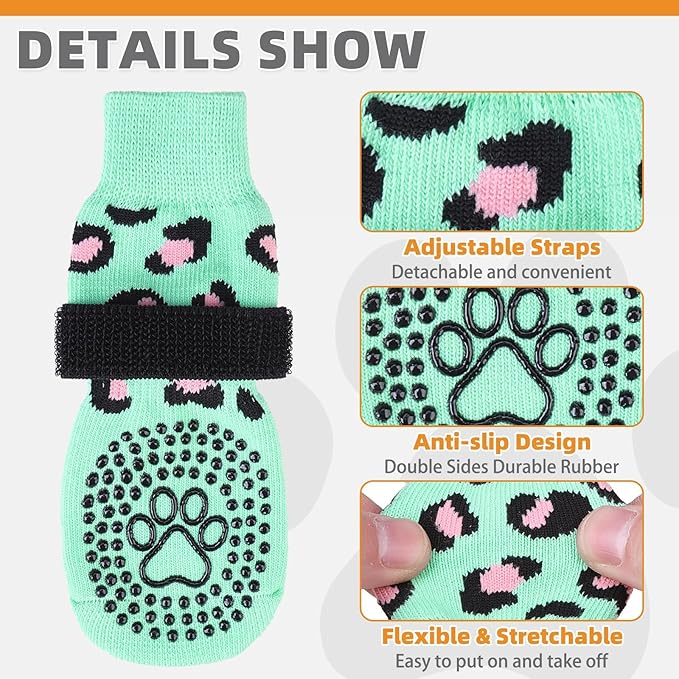 KOOLTAIL Anti Slip Dog Socks for Hot/Cold Pavement to Prevent Licking Paws, Dog Boots&Paw Protector with Grippers for Hardwood Floors,Traction Control No Twist Booties for Small Medium Large Dogs M