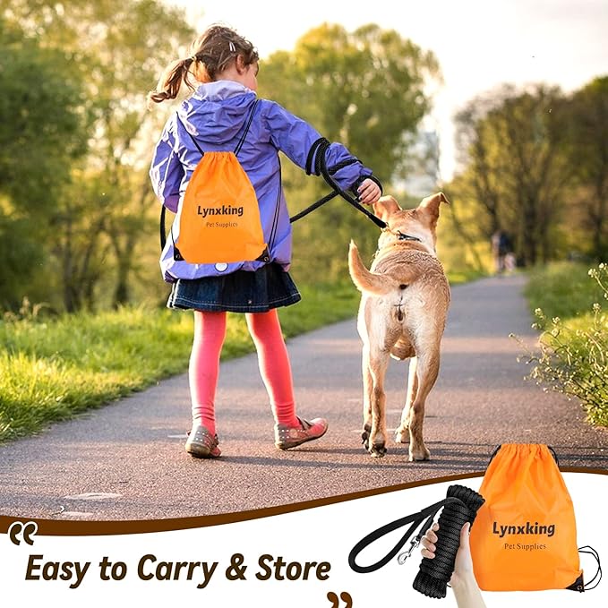 lynxking Check Cord Dog Leash Long Lead Training Tracking Line Comfortable Handle Heavy Duty Puppy Rope 10ft 15ft 30ft 50ft for Small Medium Large Dog Black