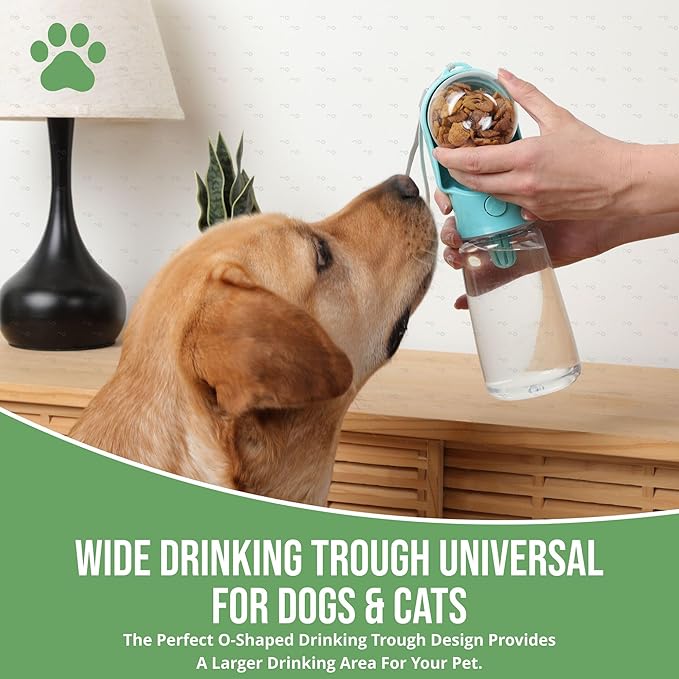 HappiTails Leak Proof Portable Dog Water Bottle with Bowl – Travel Pet Water Dispenser for Walking & Hiking – Food Grade Plastic – Choose from 3 Colors (Green, 320 ml)