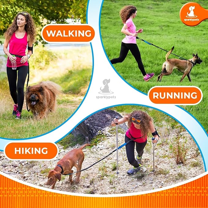SparklyPets - Hands Free Dog Leash with Reflective Stitches - Waist Leash for Female Dog Walking, Hiking, Training, Jogging, Canicross, Running - Medium & Large Dogs, Gradient Pink