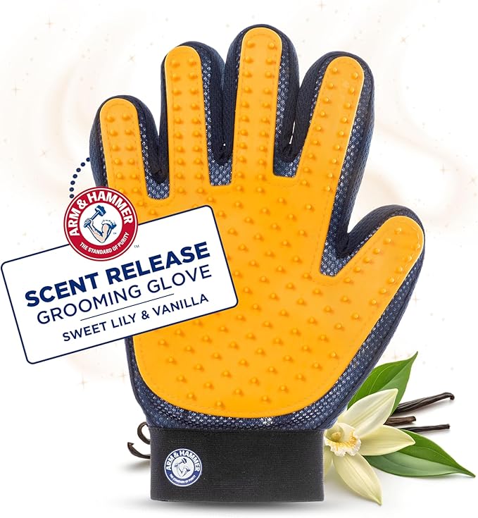 Arm & Hammer Deodorizing Dog Grooming Glove with Fragrance Transfer Technology – Scented Deshedding Dog Brush for Bathing, Pet Hair Removal Glove, Sweet Lily & Vanilla Scent