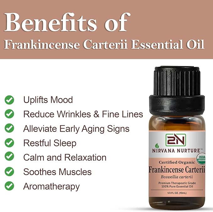 Nirvana Nurture Frankincense Carterii Essential Oil USDA Certified Organic, 100% Pure Natural Premium Grade, Undiluted