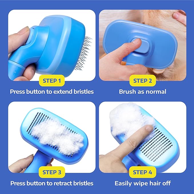 Hertzko Self Cleaning Slicker Brush for Cats & Dogs – Grooming Tool for Shedding Long & Short Hair – Retractable Bristles Pet Brush – Easy-Clean Cat & Dog Deshedding – Painless Detangling - Blue