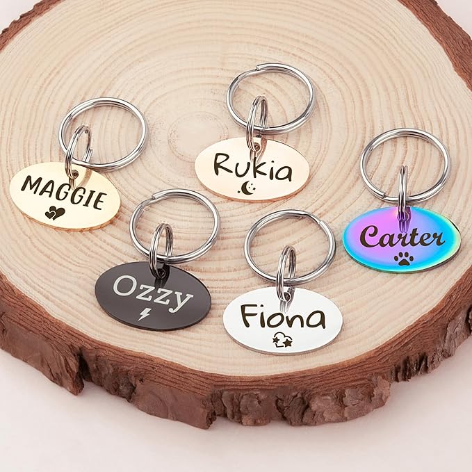 Anavia Small Size Dog Cat ID Tags, Small/XS Personalized Color Plated Stainless Steel Puppy Kitten Name Tags, Customized Engraved Nameplate Pet Collar Tag (Purple, Oval)