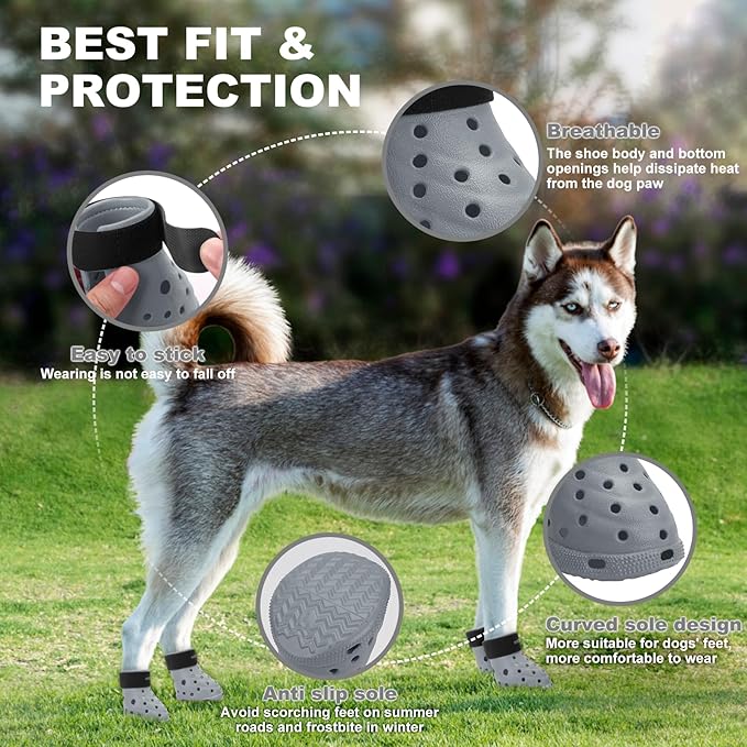 Dog Shoes Breathable Dog Shoe for Hot Pavement, Dog Booties and Paw Protectors, Non-Slip Waterproof Dog Sandals Boots (Gray+Black, M: (2.6’’x2.3'')(L*W))