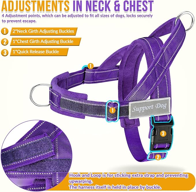 SlowTon No Pull Dog Harness - Heavy Duty Dog Harness and Leash Set for Medium Large Dogs, Reflective Tactical Harness with Soft Padded and Front Clip for Easy Walk and Training (PU, L)