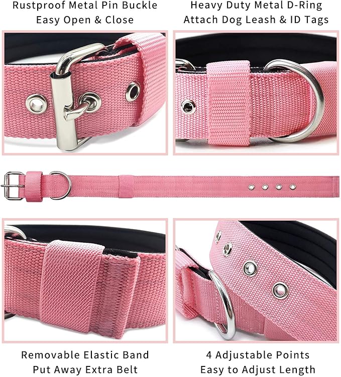 Heavy Duty Tactical Dog Collar - 1.5" Width Military Durable Thick Nylon with Adjustable Metal D Ring & Buckle Working Training K9 Collar for Medium Large Dogs (S(14"-17"), Pink)